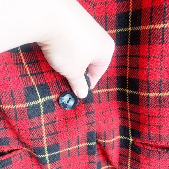 Saag Harbor Vintage Schoolboy Wool Blend Plaid Blazer Velvet Collar 16 Academia - Picture 5 of 13